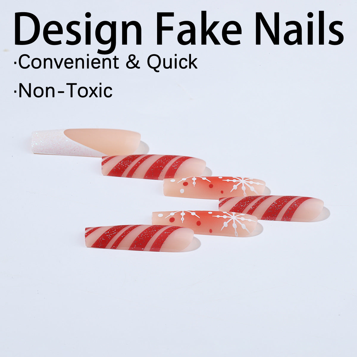 Wholesale 24 Pieces/  box Christmas red smudge candy cane snowflakes Nails Kits Nail Stickers