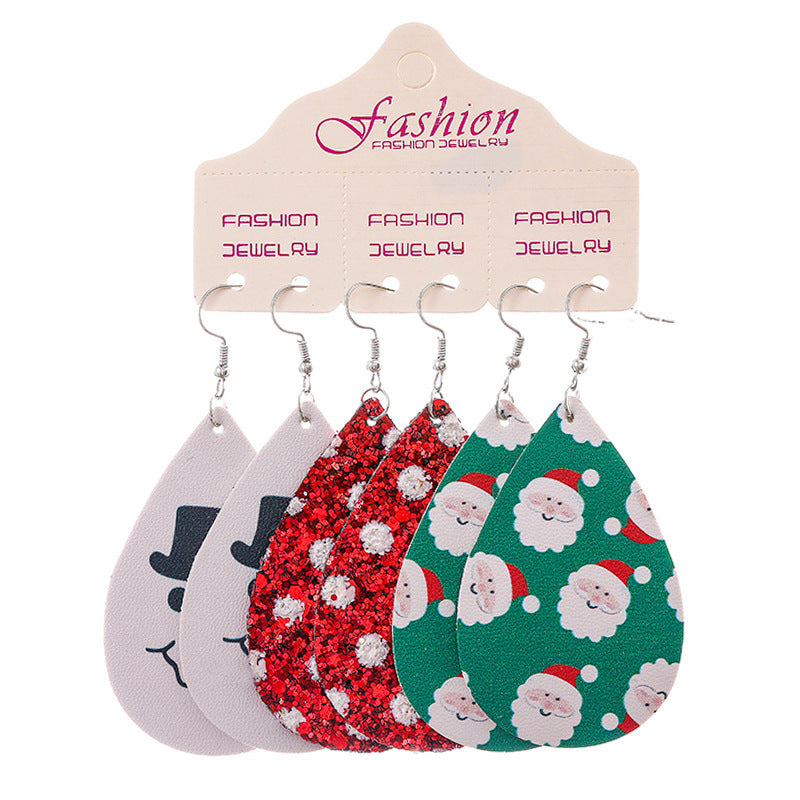 Wholesale 2 Sets Christmas Earrings Set Snowflake Snowman Teacher Medical Water Drop PU Leather Earrings ACC-ES-HY130