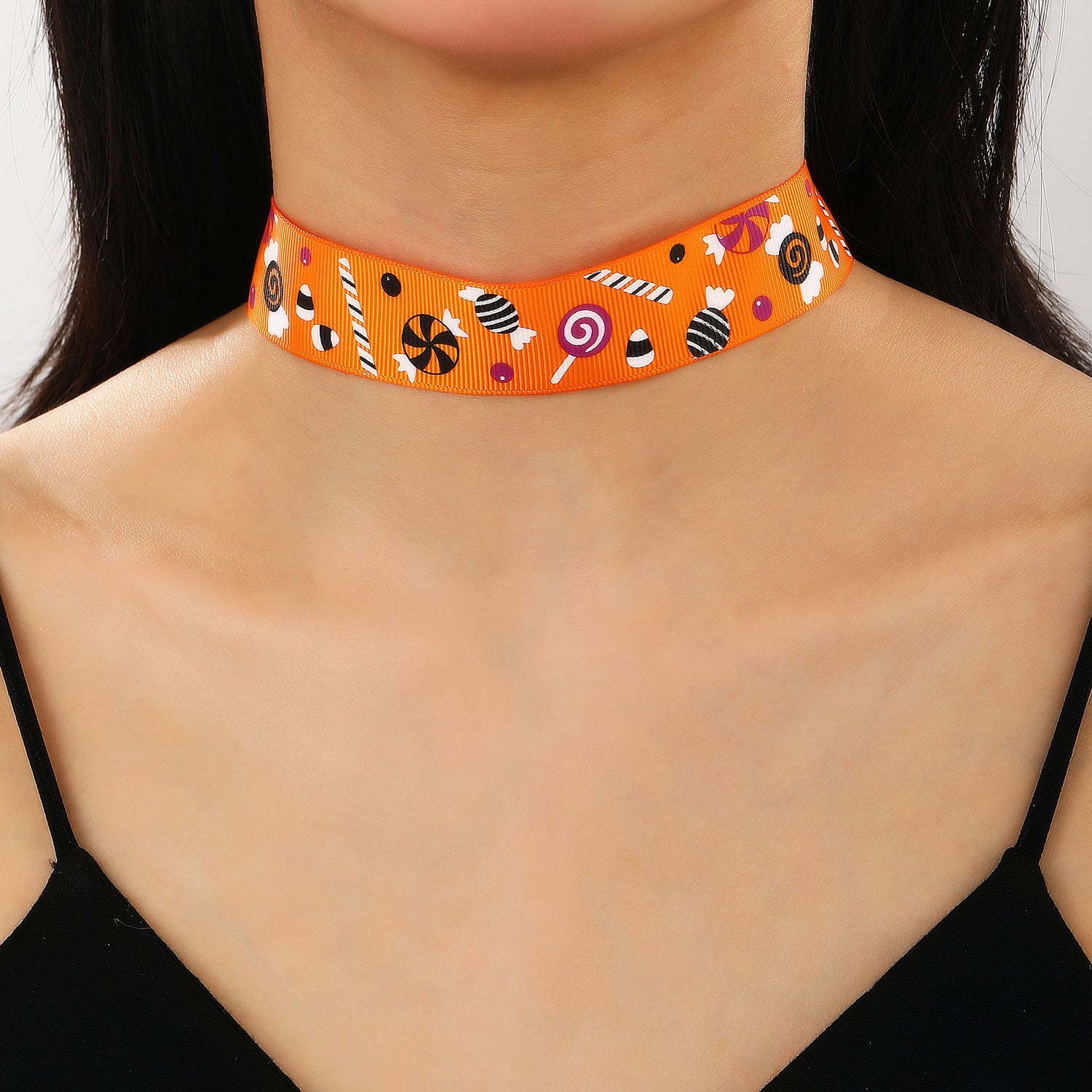 Wholesale Cute Cartoon Ghost Black Cat Skeleton Print Cloth Necklace  Fashion Accessory