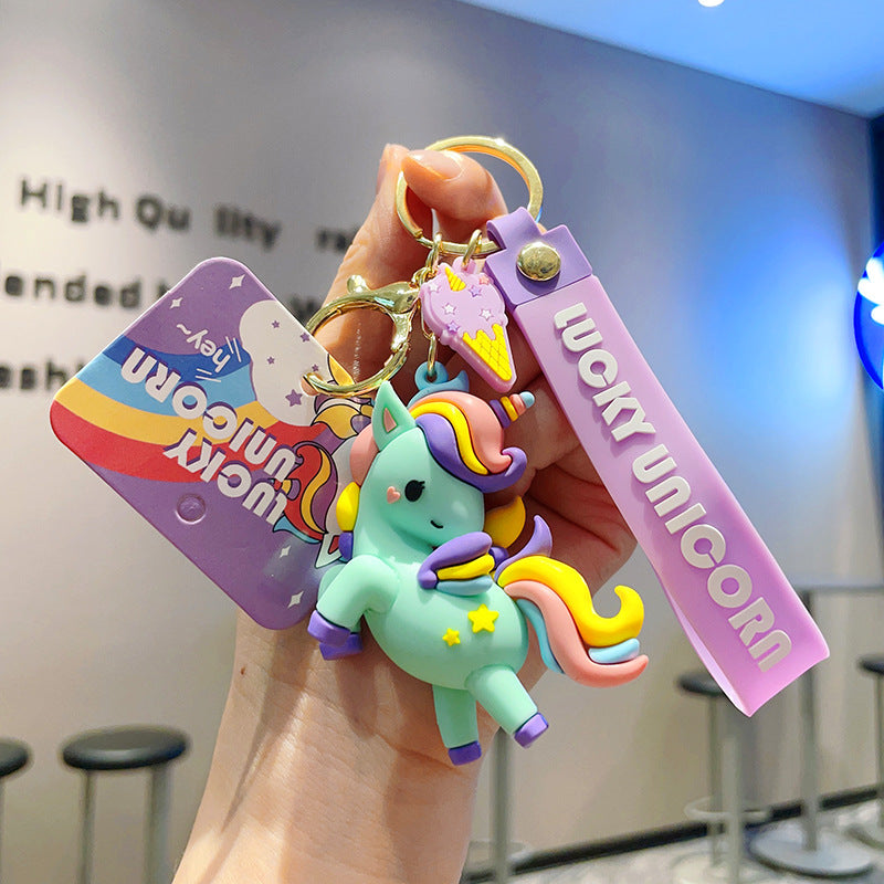 Wholesale Cartoon Colorful Unicorn PVC Keychain