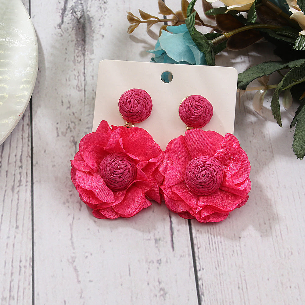 Wholesale Bohemian Raffia Flower Earrings Vintage Earrings ACC-ES-Yiniao001
