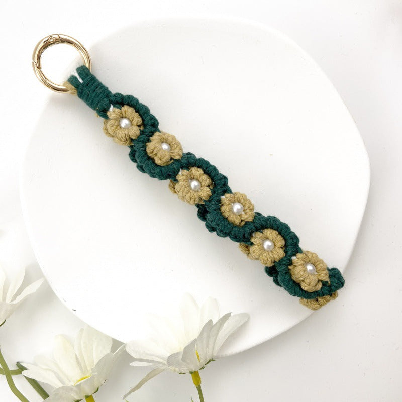Wholesale Flower Rose Key Ring Handmade Woven Wrist Strap Keychains Lanyard Keychain ACC-KC-Huaien004