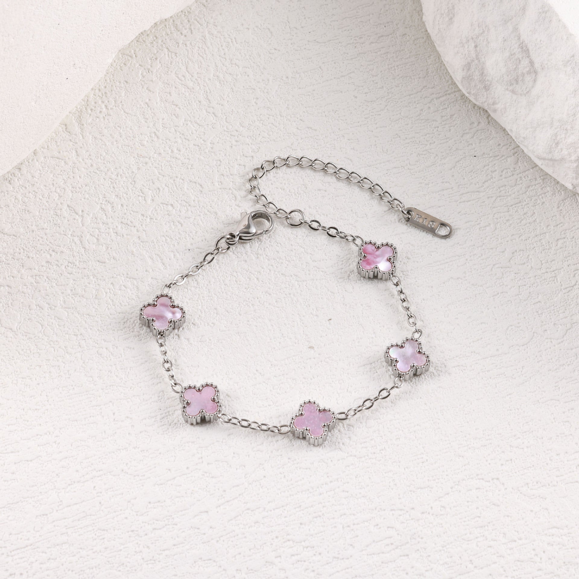 Wholesale Stainless Steel Four-Leaf Clover Bracelet with Mother-of-Pearl and Turquoise,  Trendy Jewelry Accessory for Women