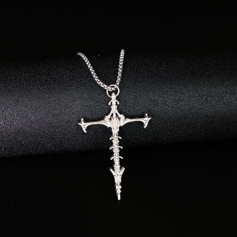 Wholesale Dark Gothic Skeleton Cross Pendant Necklace Women Titanium Steel Chain Jewelry Gift