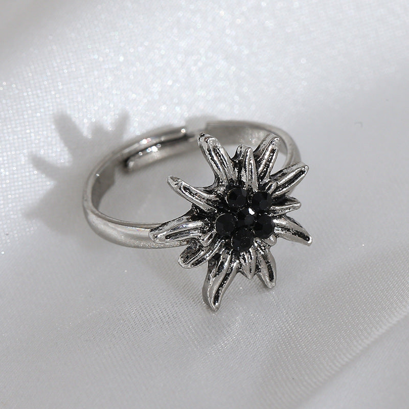 Wholesale Vintage Snow Velvet Flower Ring for Women,  Stylish Rhinestone Cluster Jewelry Accessory Gift