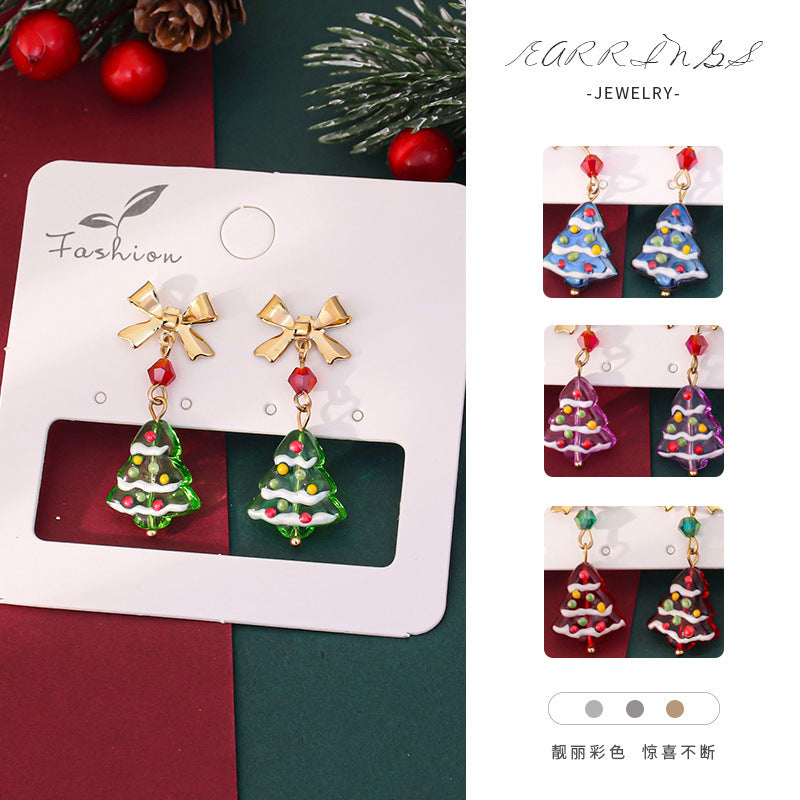 Wholesale Christmas  Tree Bow Drop Earrings
