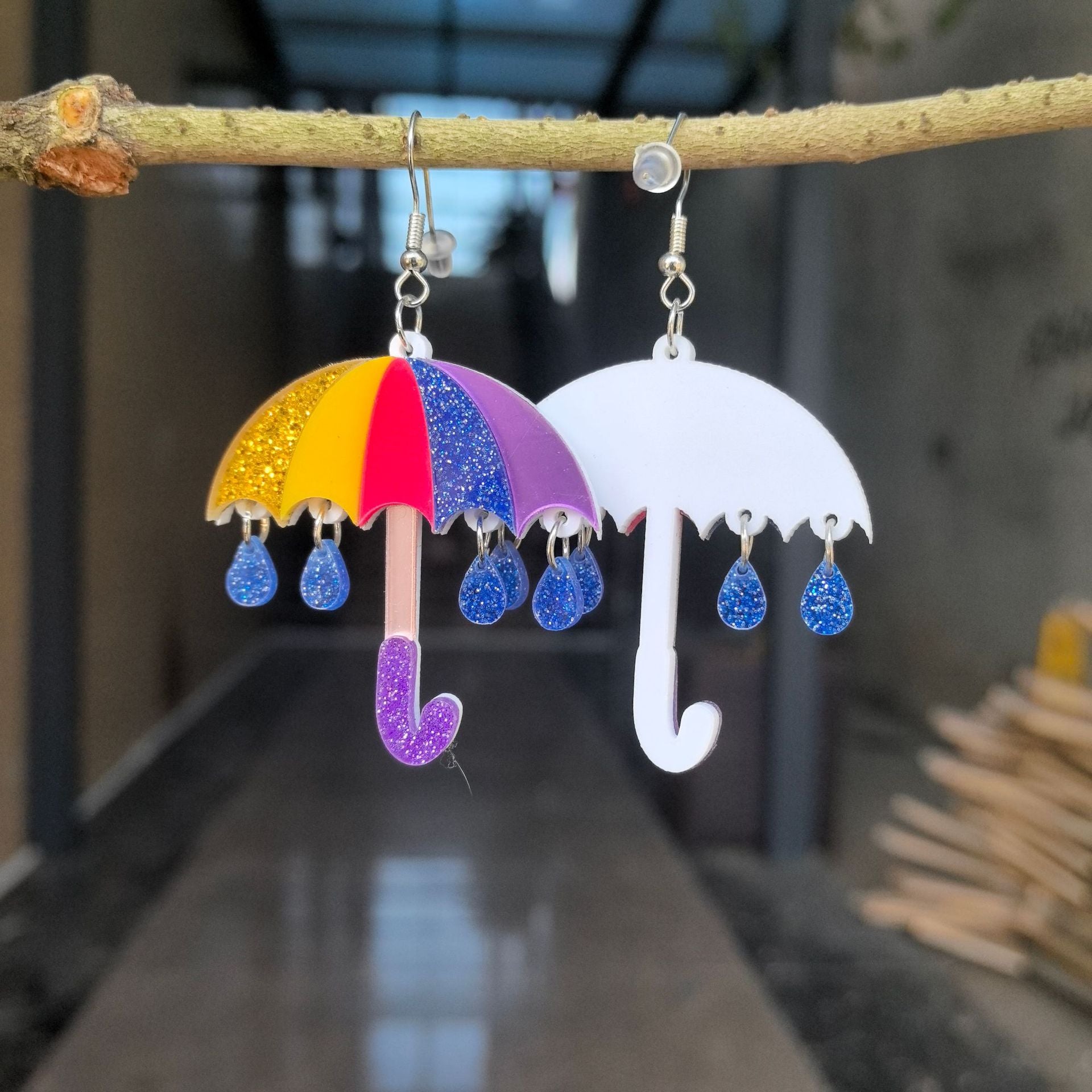 Wholesale  Acrylic Earrings Cute Raindrop Umbrella Creative Color-matching Double-layer Large Earrings