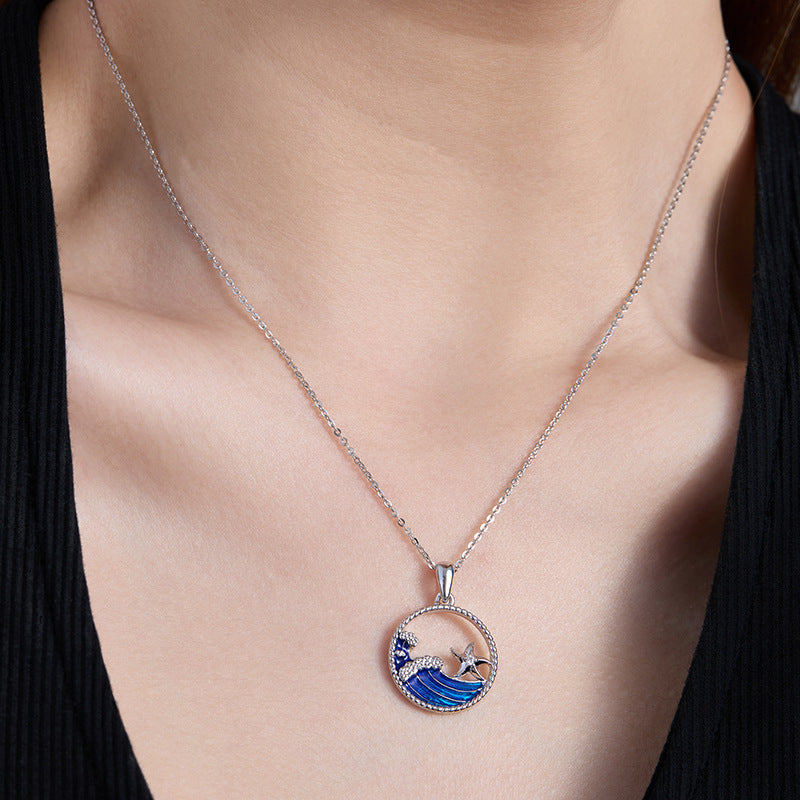 Wholesale  S925 Silver Summer Hawaiian Ocean Wind Waves Starfish Necklaces