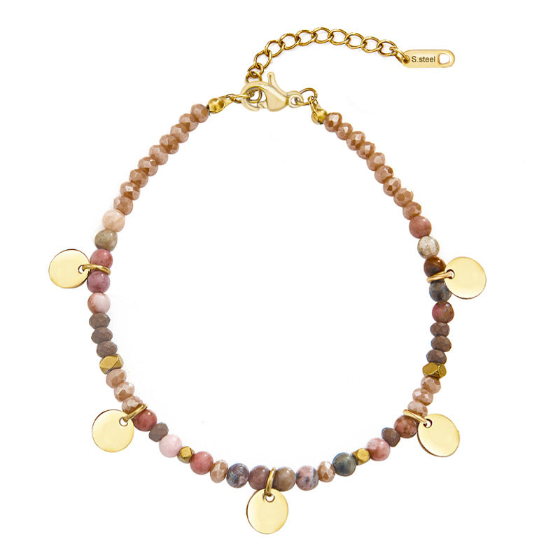 Wholesale Handmade Beaded Small Disc 18K Gold Plated Stainless Steel Bracelet ACC-BT-Yachan003