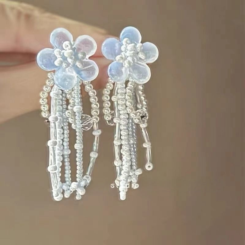 Wholesale Small Flower Tassel Beaded Earrings