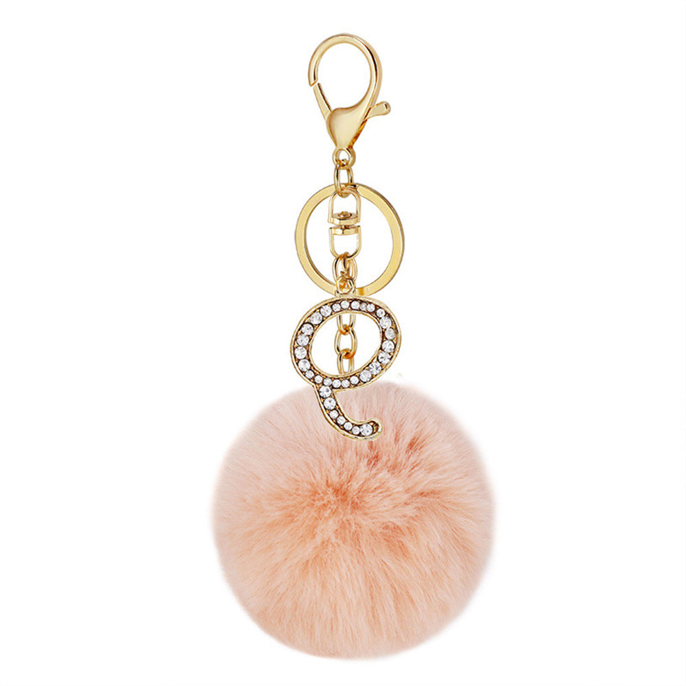 Wholesale Fur Ball Rhinestone Alloy Letter Keychain ACC-KC-YuanFei005