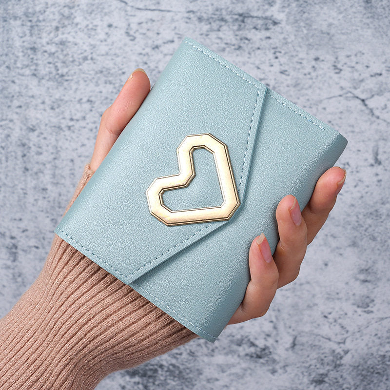 Wholesale Trendy Women S PU Leather Heart Shaped Three Fold Wallet Short Coin Purse Stylish Fashion Accessory For Casual Use