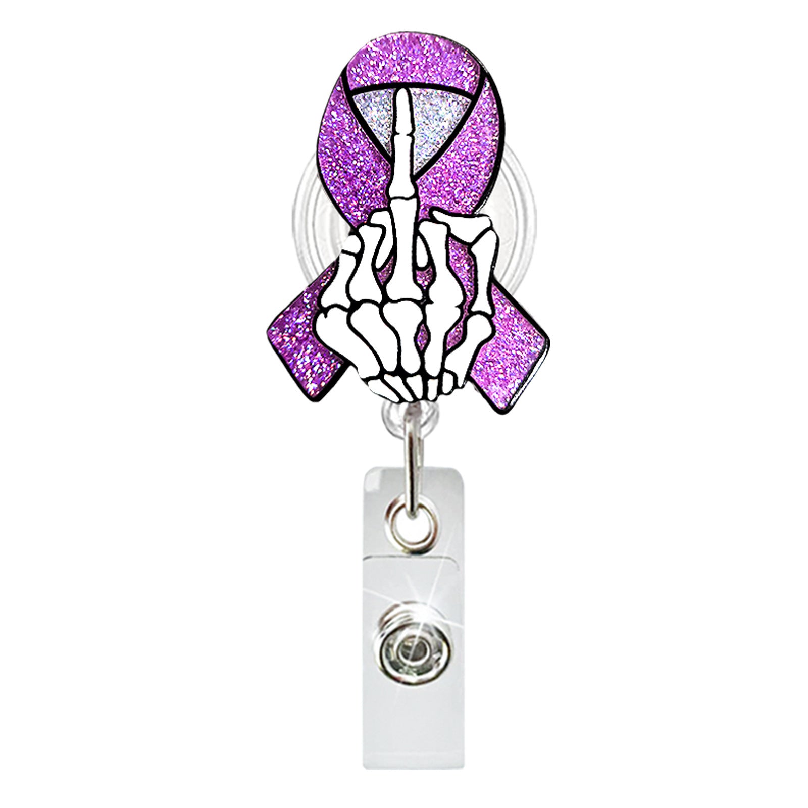 Wholesale Glitter Skeleton Finger Acrylic Badge Scroll Retractable Keychain Badge Reels ACC-KC-ChiHai013