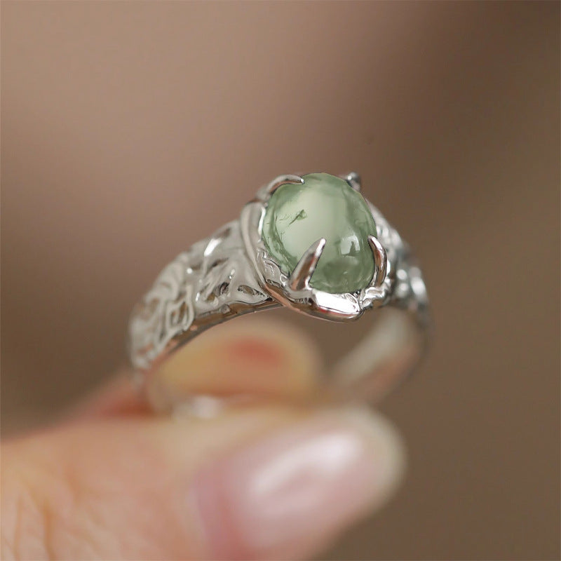 Wholesale 925 silver pleated emerald ring