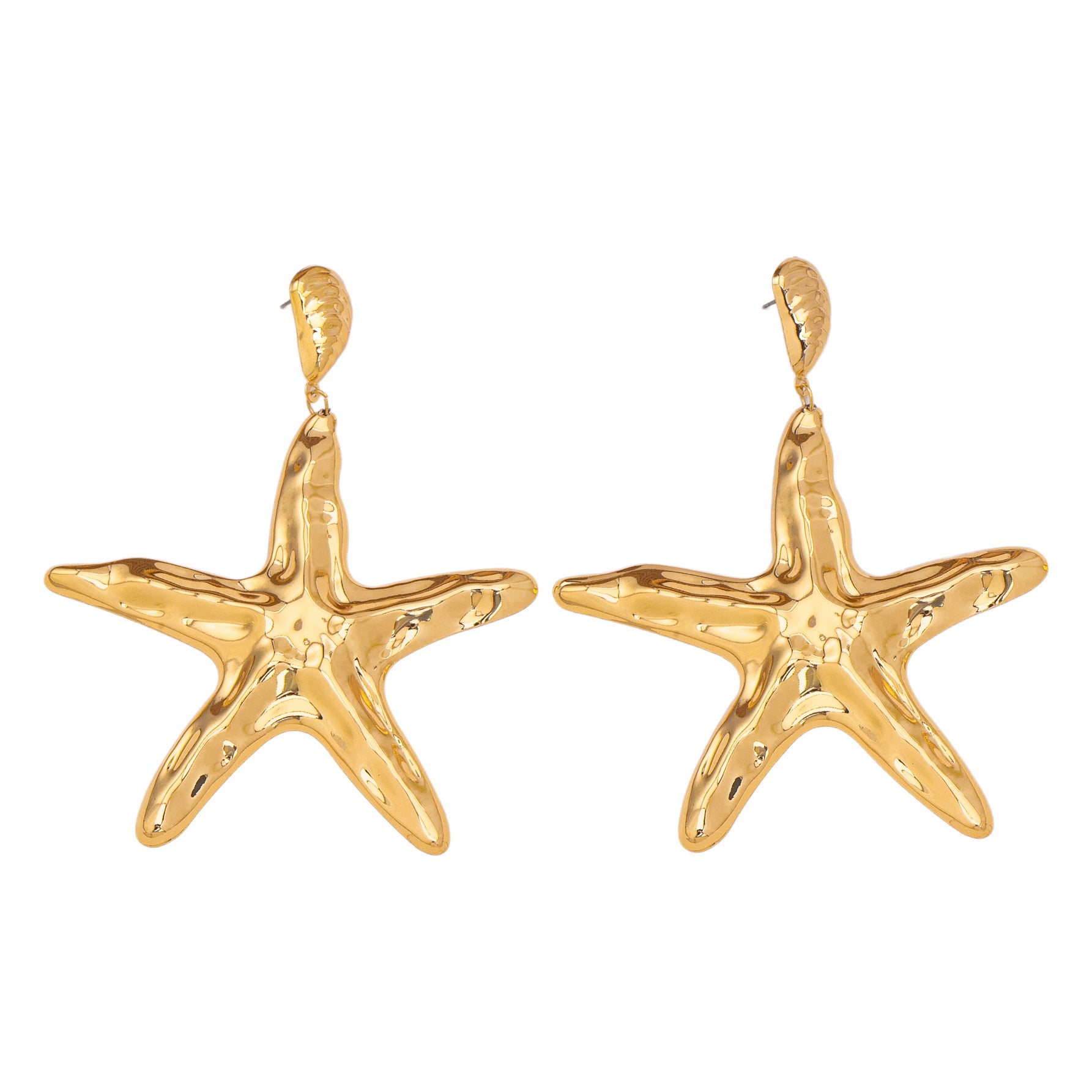 Wholesale Iron Alloy Vintage Gold Hammered Starfish Long Earrings Vacation Style Fashion Jewelry Accessory For Women