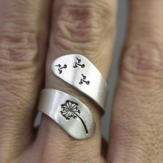 Wholesale Zinc Alloy Women Dandelion Ring Vintage Fashion Printed  Open Ring