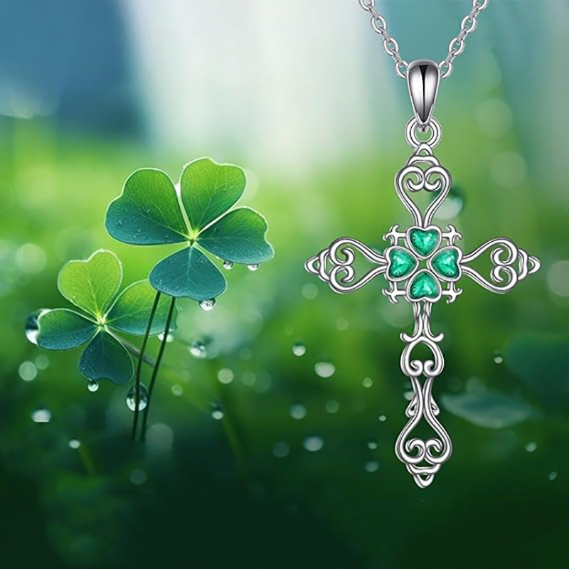 Wholesale Metal Cross Lucky Clover Pendant  Hollow Flower Necklace