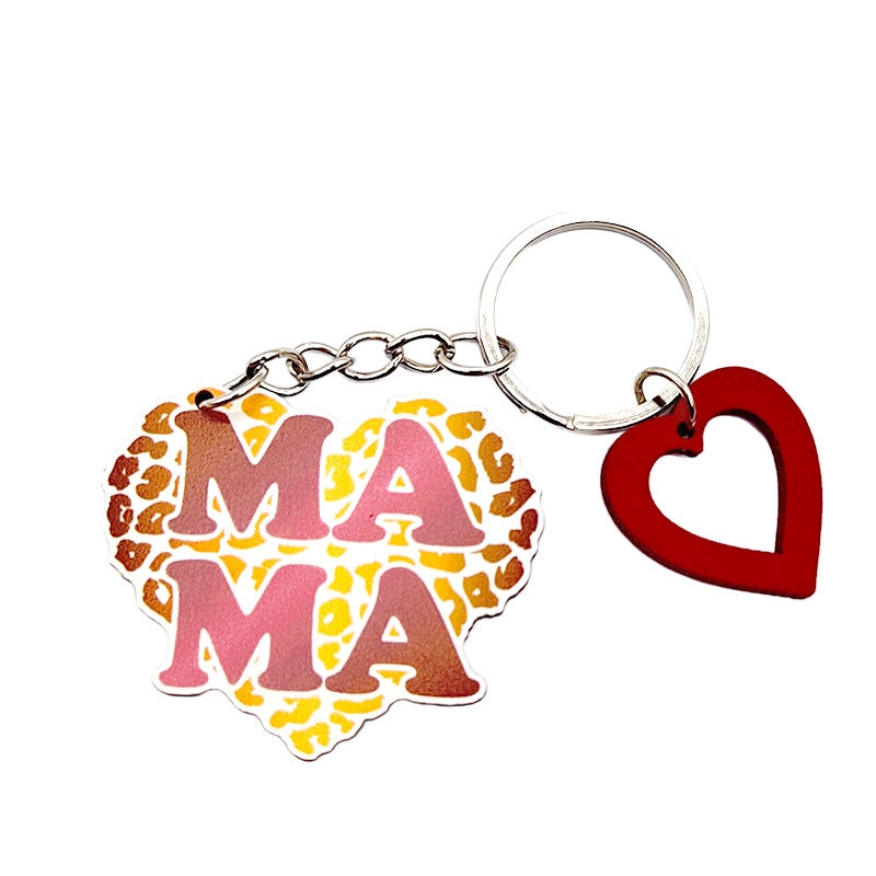 Wholesale Heart Shape MAMA Wooden Keychain ACC-KC-TuoYi009
