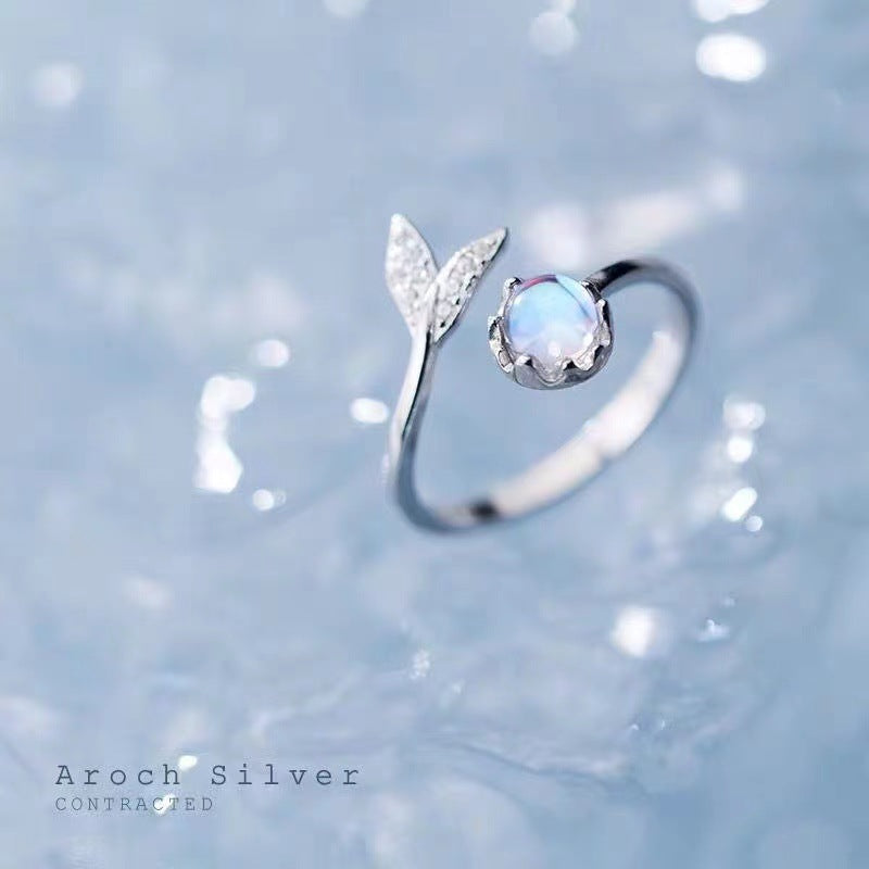 Wholesale Fishtail ring Moonstone index finger adjustable ring