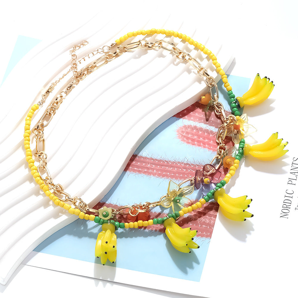 Wholesale  Handmade Beaded Banana Flower Pendant Necklace