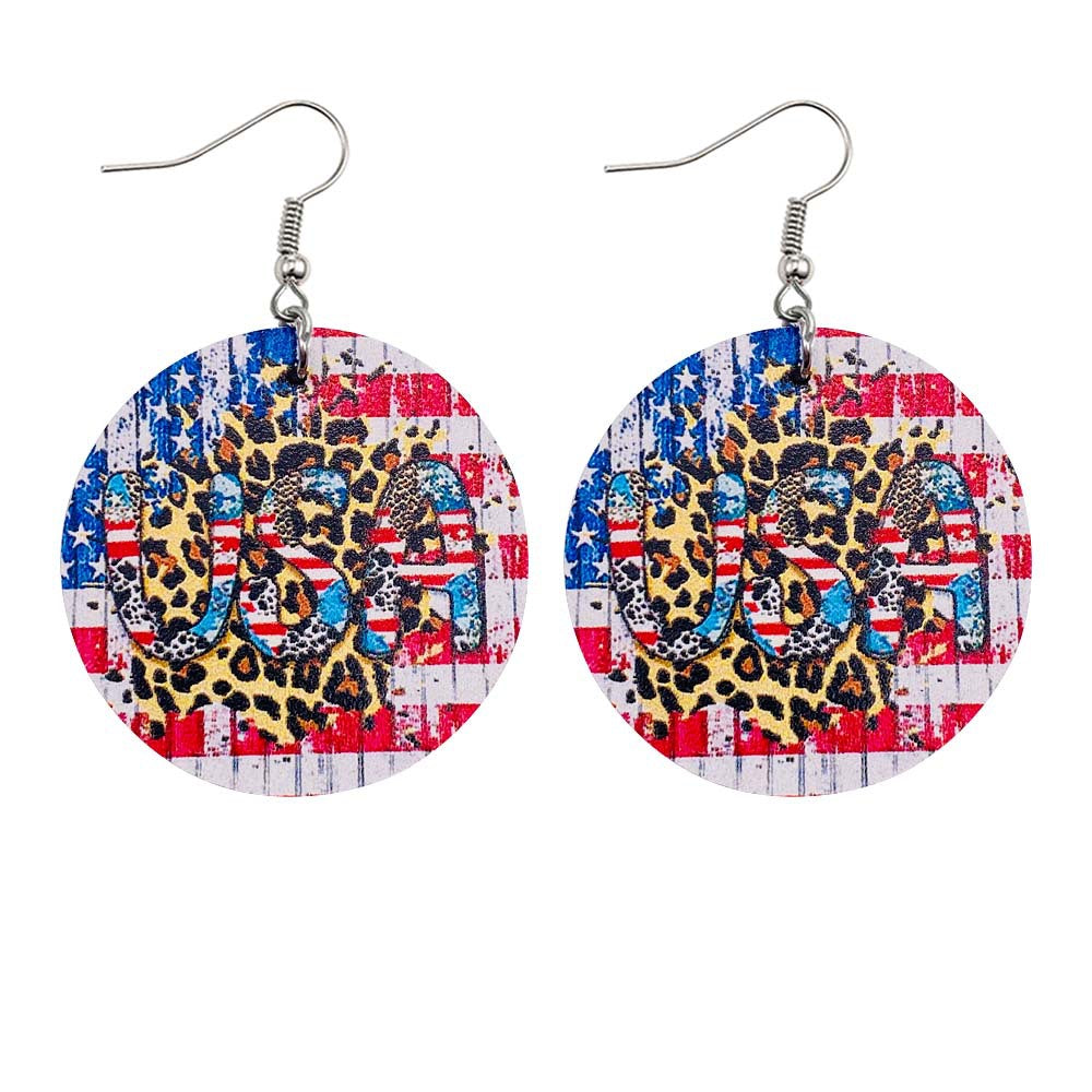 Wholesale American Independence Day Cross Football Leather Earrings ACC-ES-CY023