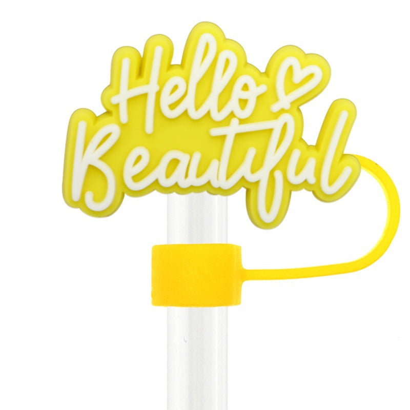 Wholesale  Random 100pcs  Colorful Phrase 10mm PVC Soft Straw Tube Cap