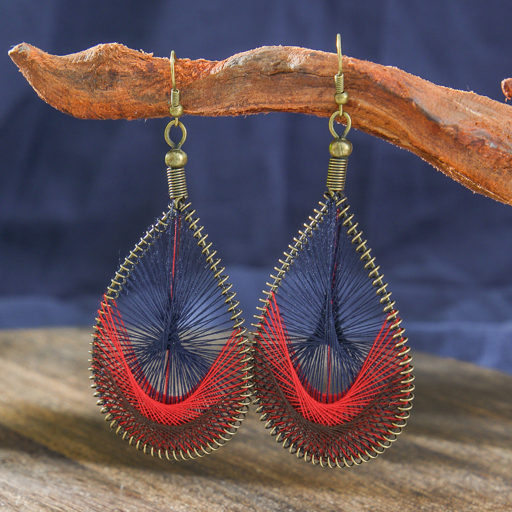 Wholesale Bohemian Retro Hand Woven Earrings Ethnic Style Zinc Alloy Jewelry Accessory for Vacation