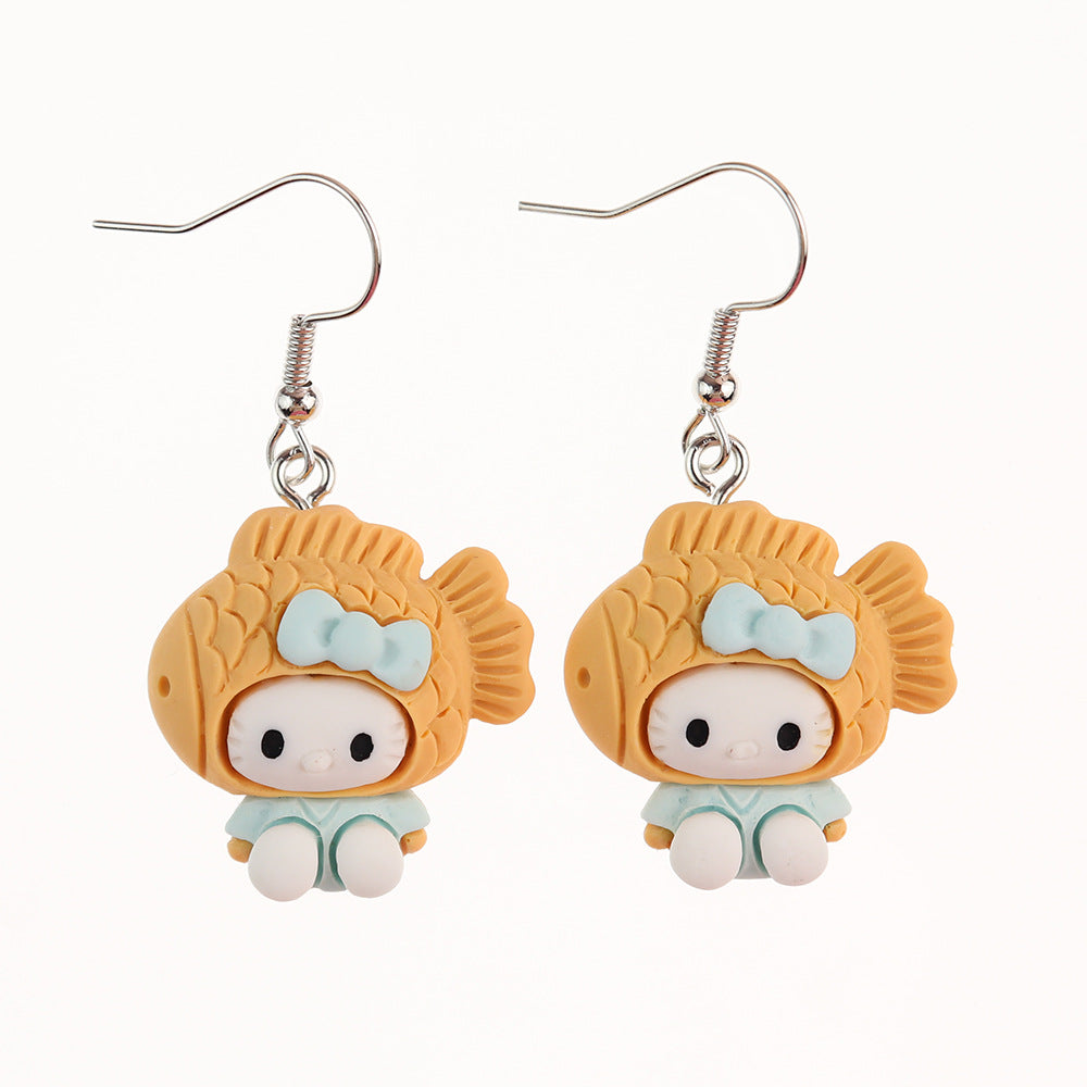 Wholesale Cute Cartoon Cat Taiyaki Earrings
