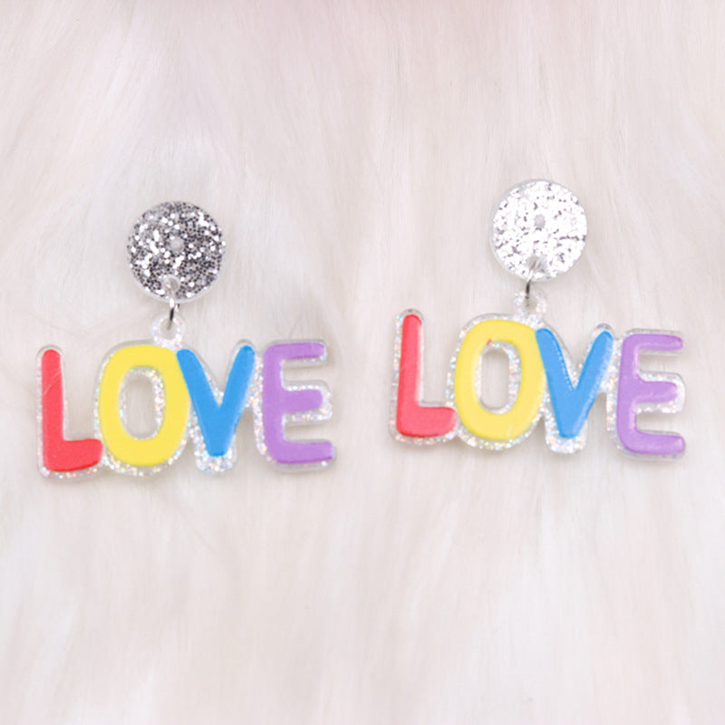 Wholesale Irregular Rainbow Bagua Acrylic Heart Shaped Earrings ACC-ES-DA011