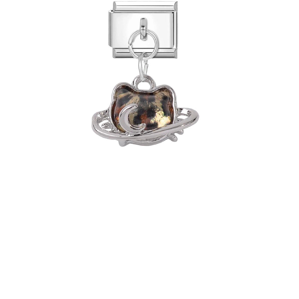 Wholesale Titanium Steel DIY Charm Bracelet Pendant Kitten Leopard Print Jewelry Accessory for Chic Party