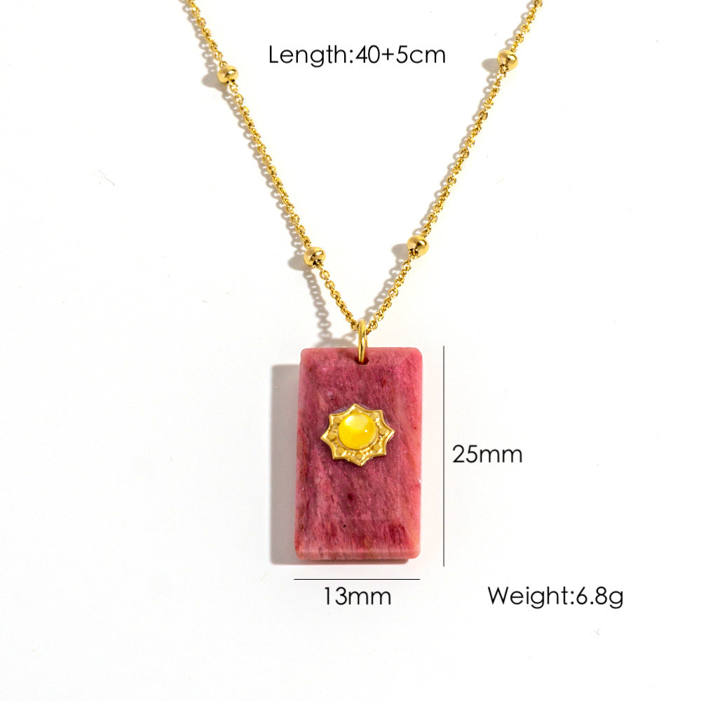 Wholesale  Stainless steel Natural Stone Square Brand Necklace