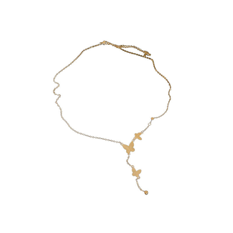 Wholesale Simple Metallic Titanium Steel Butterfly Collarbone Necklace