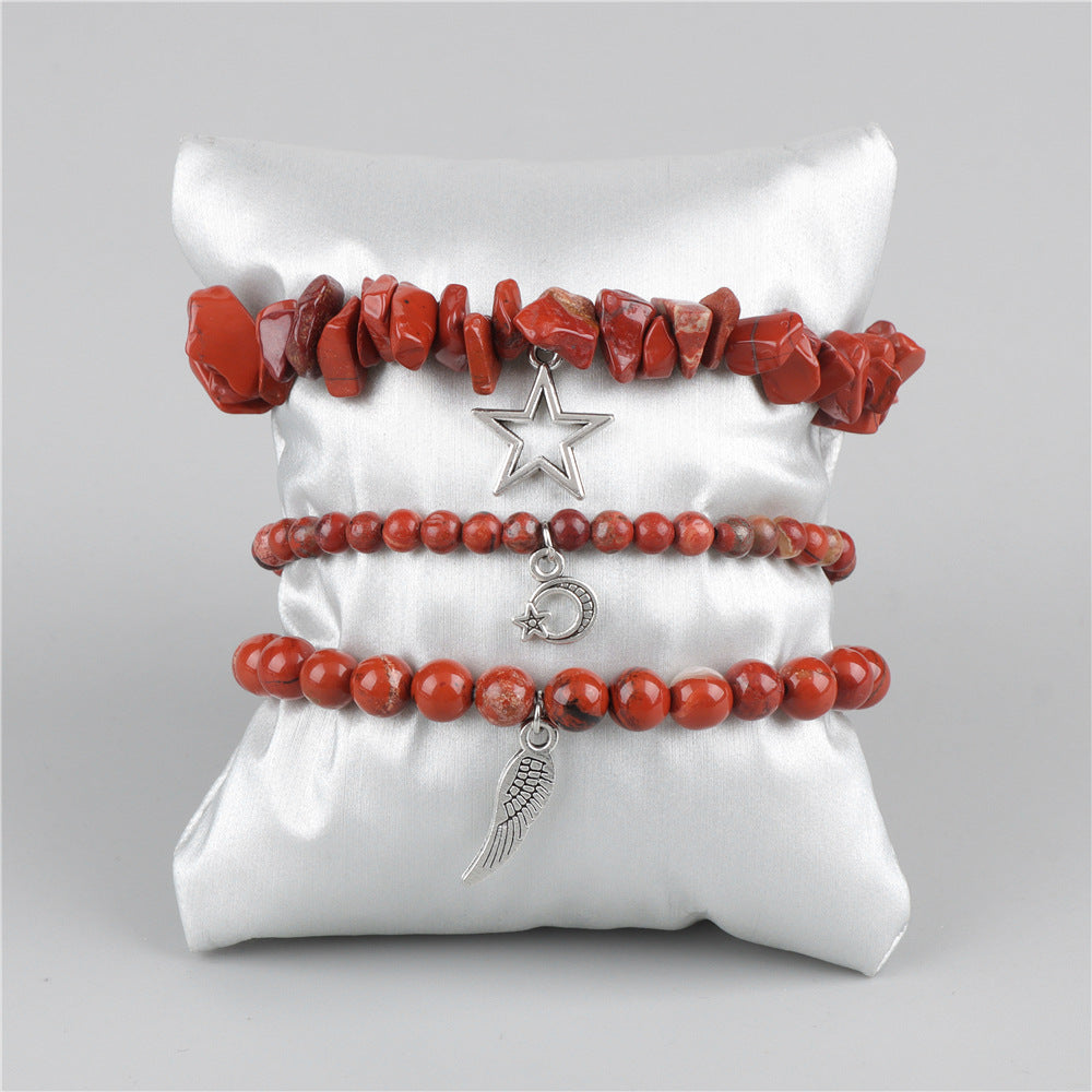 Wholesale Natural Stone Stretch Bracelet Star Leaf Pendant Layered Bracelet Set ACC-BT-Ruiz006