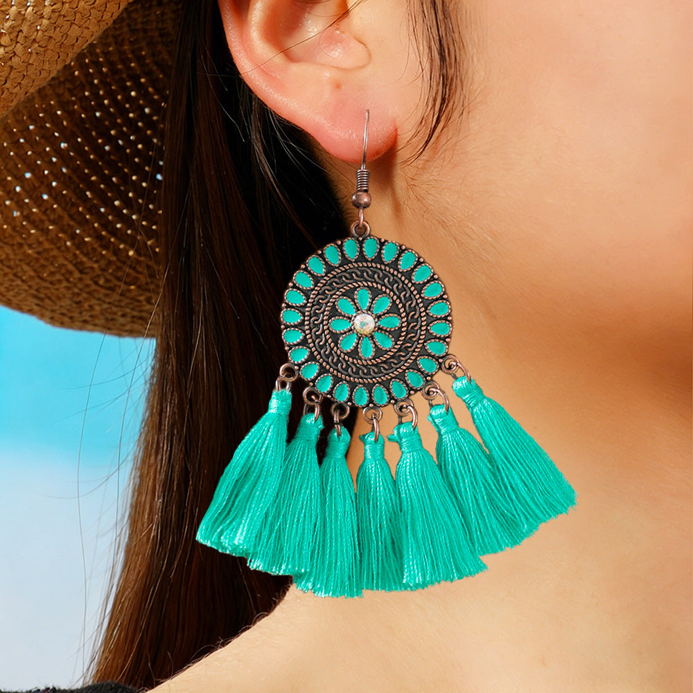 Wholesale Alloy Bohemian Tassel Earrings Trendy Fashion Accessory for Boutique Resale