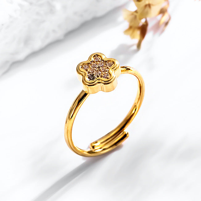 Wholesale 2PCS Titanium steel heart and flower geometric open ring