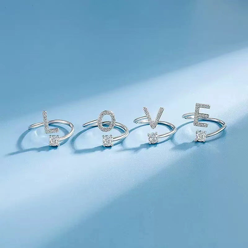 Wholesale Chic Adjustable Letter Ring For Women 26 English Letters Zinc Alloy Electroplated Jewelry Accessory Boutique Resale