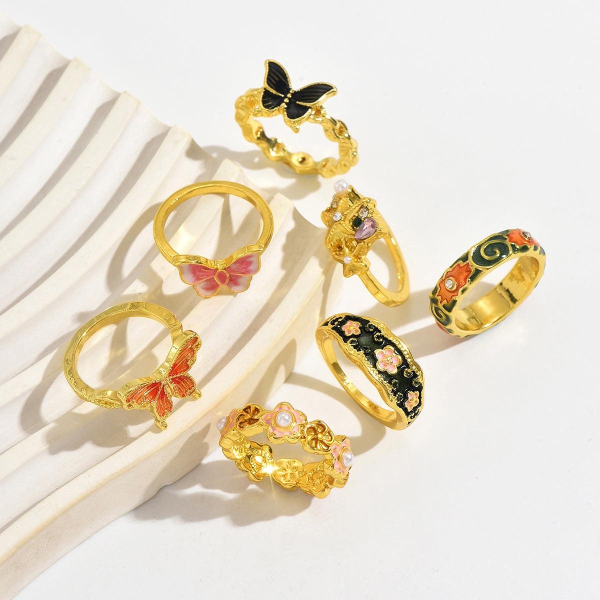Wholesale Vintage Butterfly Flower Drip Oil Ring - Chic Jewelry Accessory for Everyday Wear