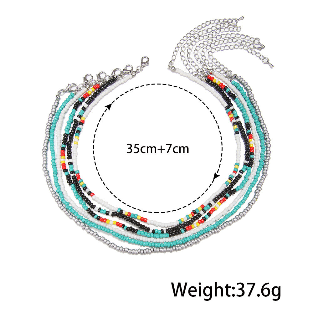 Wholesale  Bohemian Color Rice Beads Multi-layer Stacked Beaded Necklace
