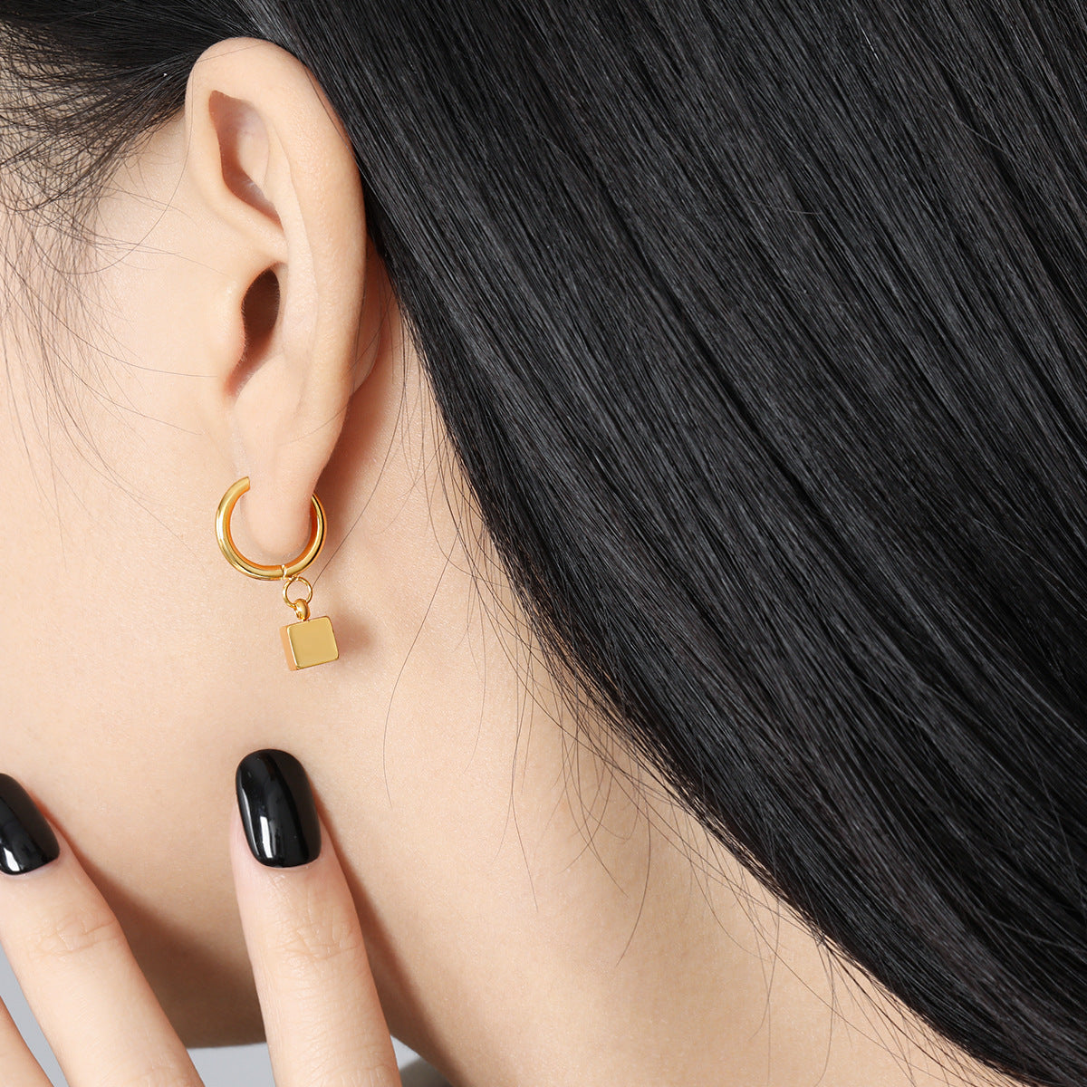 Wholesale  geometric four square ear buckle  titanium steel earrings