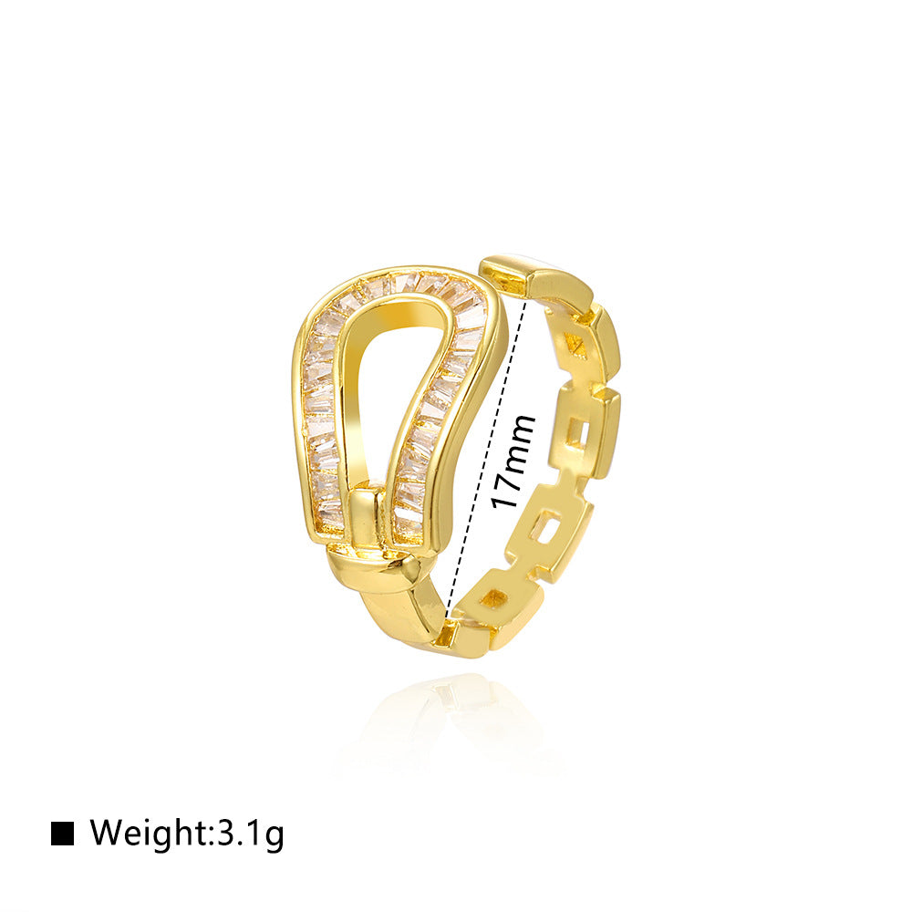 Wholesale Hollow inlaid stepped zircon horseshoe ring