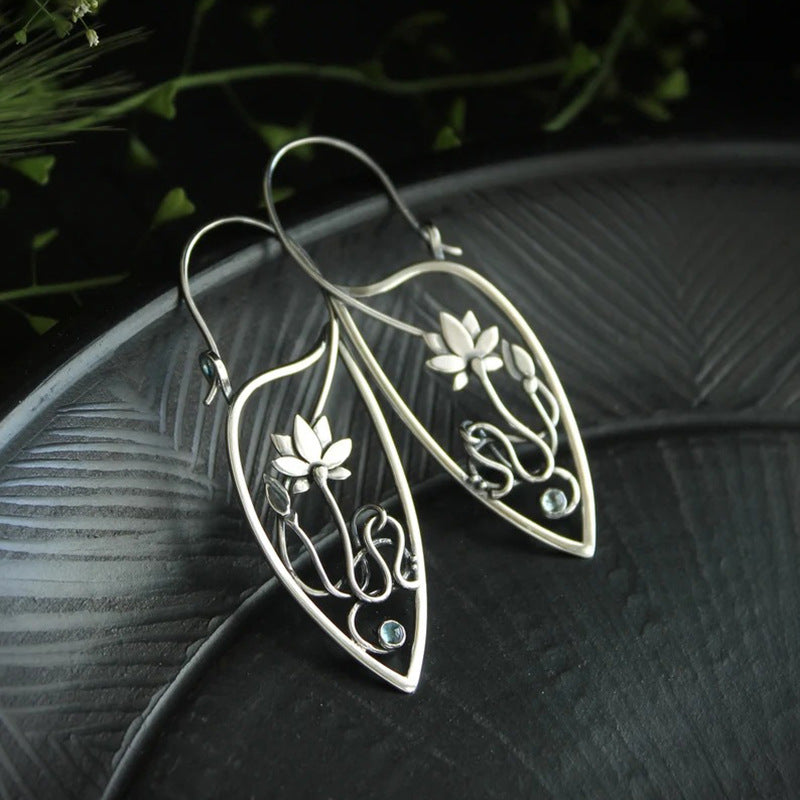 Wholesale  hollow flower diamond earrings  lotus Vine temperament earrings