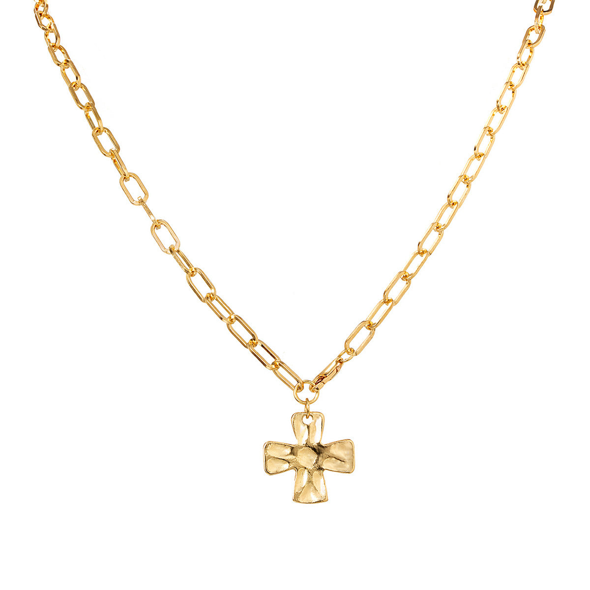 Wholesale minimalist  cross pendant paperclip chain adjustable necklace