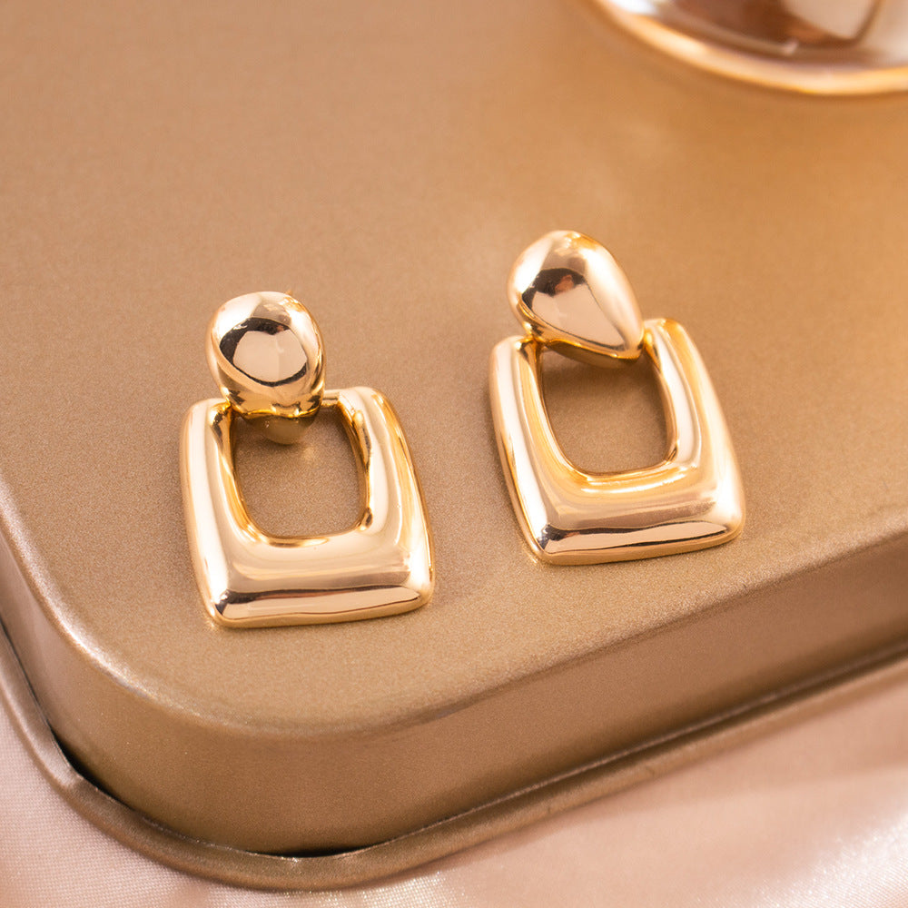 Wholesale Real Gold Electroplated Hollow Geometric Earrings