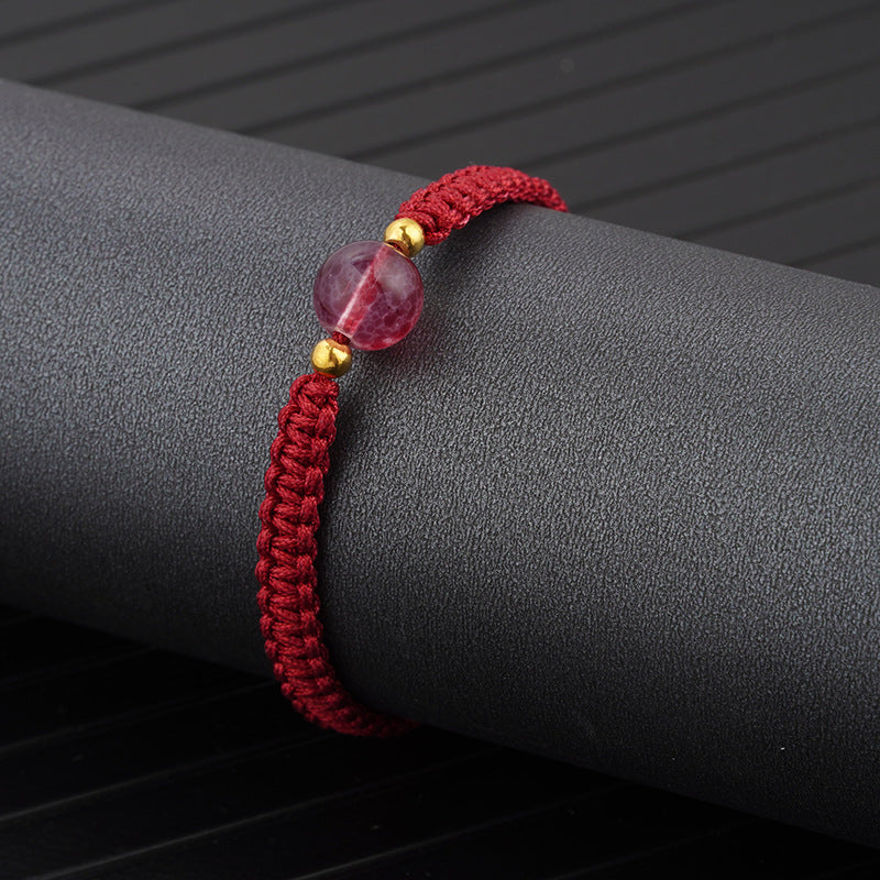 Wholesale 2PCS Obsidian Lucky Beads Red Strawberry Quartz Crystal Bracelet Natural Stone ACC-BT-Pufei001