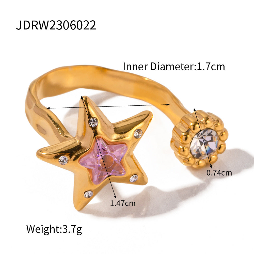 Wholesale 18k Gold Stainless Steel Zircon Opening Ring