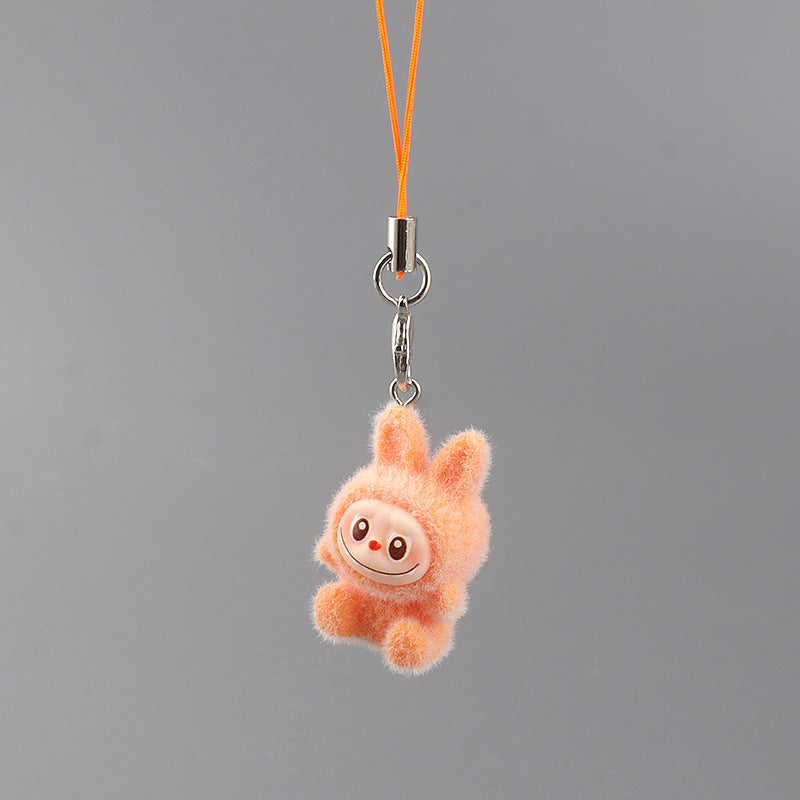 Wholesale 10pcs Flocking Cute Cartoon Keychain Mobile Phone Charms