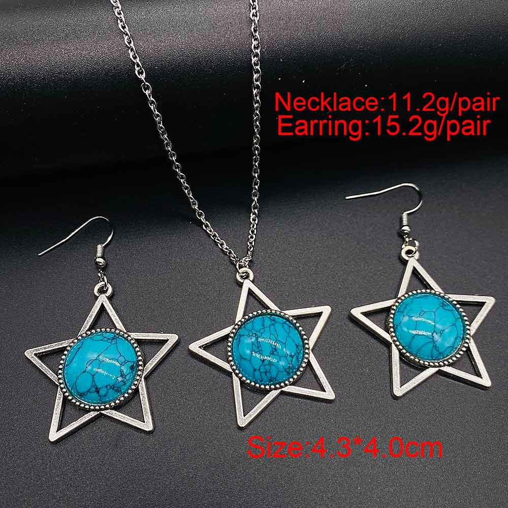 Wholesale Trendy Western Turquoise Cactus Cattle Head Earrings &  Necklace Set Jewelry Accessory