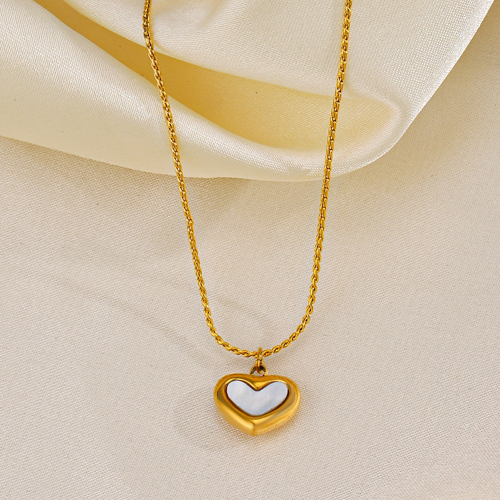 Wholesale Light Luxury Necklaces Simple Shell Heart Shaped Stainless Steel Necklace Earrings Bracelet ACC-NE-JiaLi002