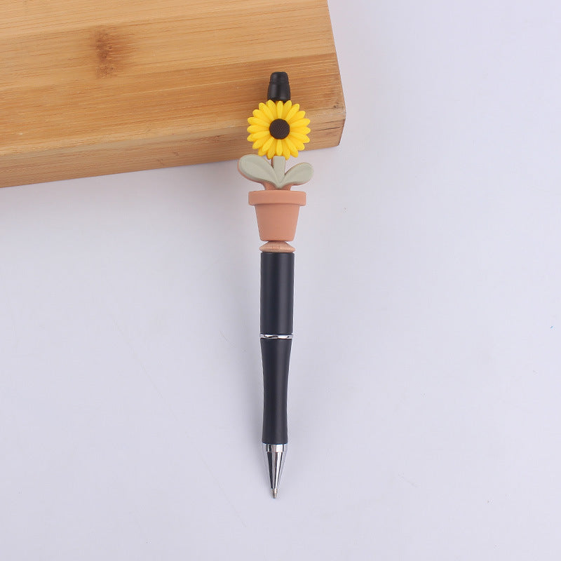 Wholesale creative cartoon silicone sunflower potted handmade beaded pen