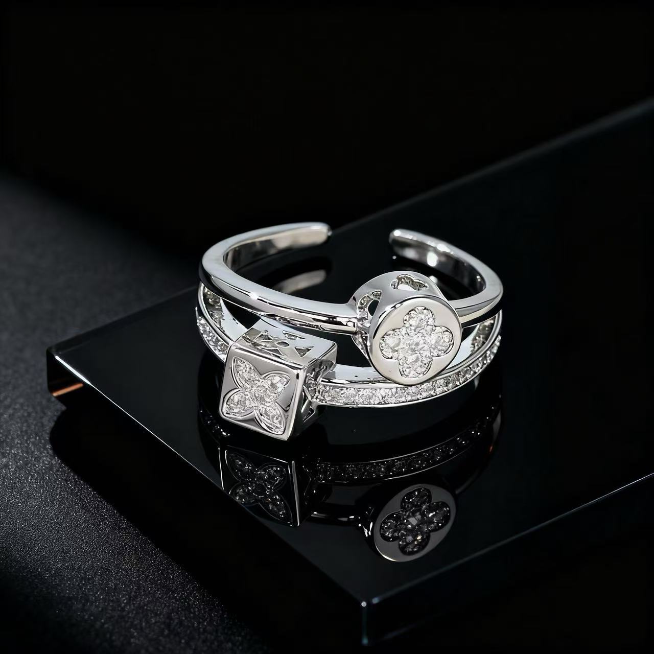 Wholesale Trendy Flower Open Ring For Women Zircon Pearl Rhinestone Design Jewelry Accessory Gift Everyday Wear Resale
